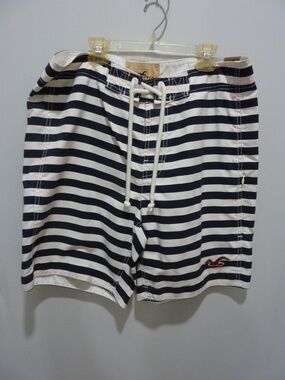 NEW Hollister Swim Trunks Mens L Navy STRIPED Board Shorts Y2K Surf Beach